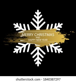 Merry Christmas and Happy New Year snowflake with luxury gold paint, vector art illustration.