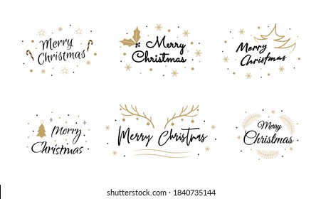 Merry Christmas and Happy New Year lettering. Logo design for postcard, invitation, greeting card, poster, gift. Vector simple set