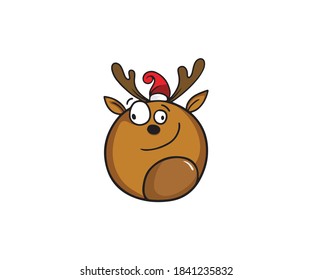 Merry Christmas and happy new year. Vector cartoon reindeer Sticker. decorative element on holiday. Greeting card design, posters, gift tags and labels.