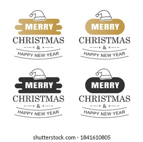 Merry christmas and happy new year typography label with symbols design set. Use for sticker, badge, crafts, greeting card.