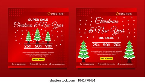 Merry Christmas and Happy New Year sale social media post, Banner and background template
