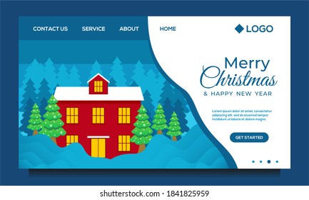 Merry Christmas and Happy New Year Landing page design template with Christmas tree
