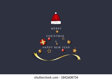 Merry Christmas and Happy New Year greeting card, vector illustration on a blue background.