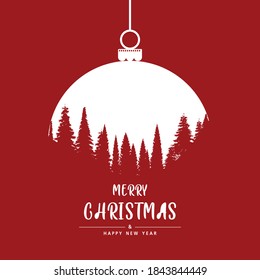 Merry Christmas and Happy New Year in Christmas ball on red background. Invitation card vector and illustration.