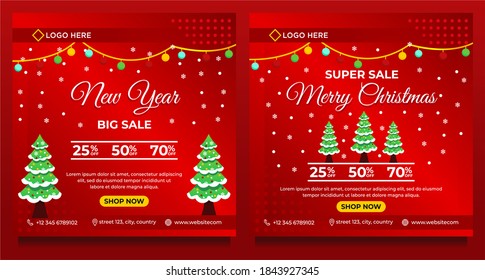 Merry Christmas and Happy New Year sale social media post, Banner and background template	
