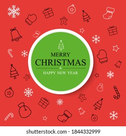 Merry Christmas and Happy New Year Card on red Background