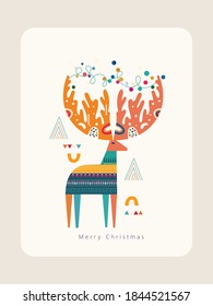 Merry Christmas Happy New Year elements, reindeer with  icons text and templates design  Holiday decoration