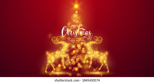 Merry Christmas and Happy New Year background. Celebration background template with deer bokeh. luxury greeting rich card.
