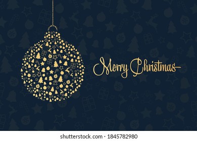 Merry Christmas and Happy New Year. Holiday concept. Template for background, banner, card, poster with text inscription. Vector EPS10 illustration
