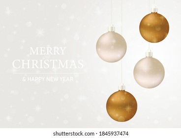 merry christmas and happy new year with balls on white background for seasonal greetings. vector illustration.