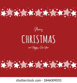 Merry Christmas and Happy New Year. Design of Christmas card with cute stars. Vector