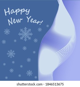 Merry Christmas and Happy New Year soft realistic blue greeting card with snowflakes and ribbon with text 
