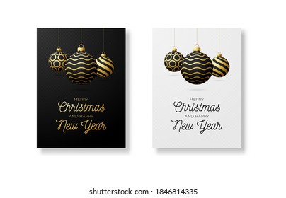 Merry Christmas and Happy New Year lettering template. Monochrome greeting card or invitation. Winter holidays related typographic quote. Vector vintage illustration