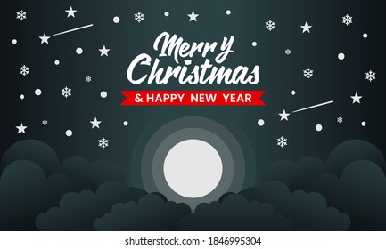 Merry Christmas and Happy New Year background Banner template with moon