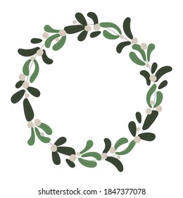 Merry Christmas and Happy New Year vector stock illustration in flat style. Greeting card element with winter floral. Christmas wreath isolated on white background for your winter design.