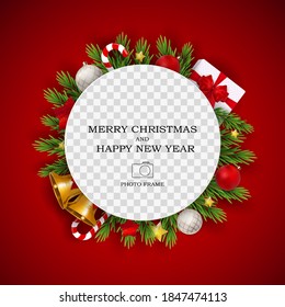 Merry Christmas and Happy New Year Photo Frame Template. Vector Illustration EPS10