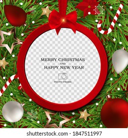 Merry Christmas and Happy New Year Photo Frame Template. Vector Illustration EPS10