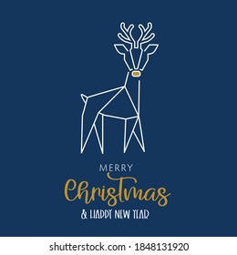 Merry Christmas and Happy New Year Winter Holidays Card with reindeer - Vector Illustration