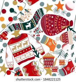 Merry Christmas and Happy New Year 2021 seamless pattern background