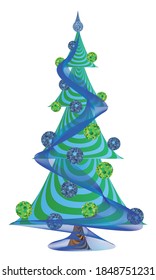 Merry Christmas and Happy New Year Card with beautiful floral Christmas tree. Vector Illustration