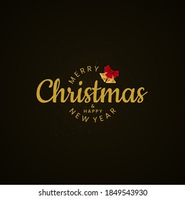 Merry Christmas and Happy New Year lettering with Christmas bell. Luxury Christmas greeting card design.