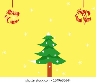 Merry Christmas and happy new year concept: The big green tree for celebrate x mas day. Cartoon vector style for your design.