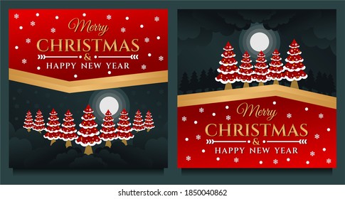 Merry Christmas and Happy New Year social media post, Banner template with Christmas tree