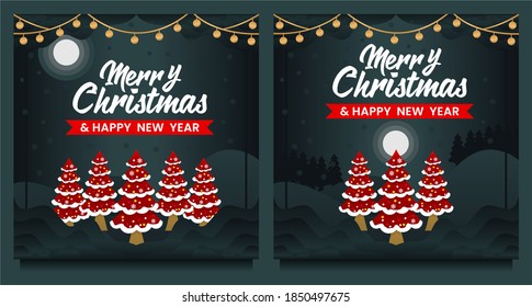 Merry Christmas and Happy New Year social media post, Banner template with Christmas tree