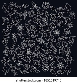 Merry christmas and happy new year seamless pattern with icons.
