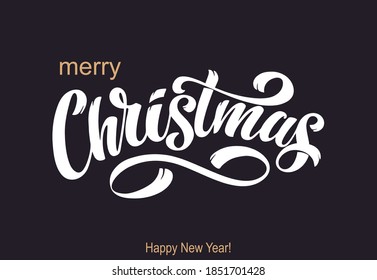 Merry Christmas and Happy New Year Vintage background with typography. Drawn by hands. Vector image.