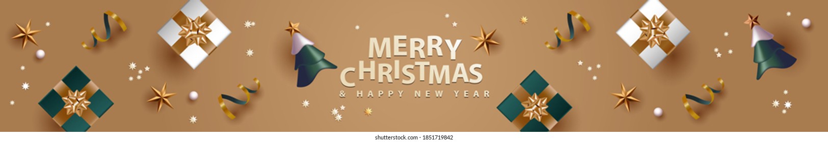 Merry Christmas and Happy New Year background. Shopping days promotion advertising. Holiday banner. Vector illustration.