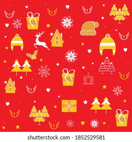 Merry Christmas and Happy New Year Set of greeting cards, posters, holiday covers. Xmas Design with beautiful snowflakes in modern line art style on red background.