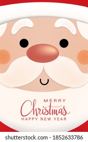 Merry Christmas and happy new year greeting card with cute Santa Claus.. Holiday cartoon character vector. Lettering calligraphy hand written.