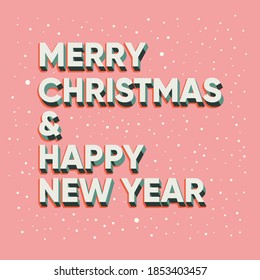Merry Christmas and Happy New Year text lettering card design, with decoration. Colorful flat vector illustration. 