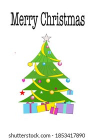 Merry Christmas and happy new year with Xmas tree and gift box on white background.Winter holiday banner greeting card.