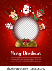 Merry Christmas and Happy New Year, Christmas postcard of blank space in Christmas with Santa Claus and friends, Paper art style