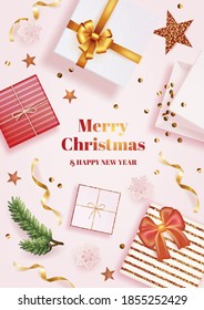 Merry christmas and happy new year poster design template
