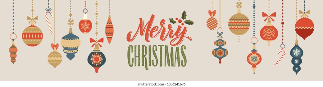 Merry Christmas and Happy New Year Calligraphy Banner. Christmas Toys. Greeting Card Typography.