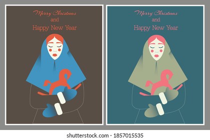 Merry Christmas and Happy new year card set in minimal style. Vector illustration.