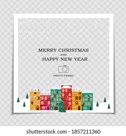 Merry Christmas and Happy New Year Photo Frame Template. Vector Illustration EPS10
