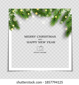 Merry Christmas and Happy New Year Photo Frame Template. Vector Illustration EPS10