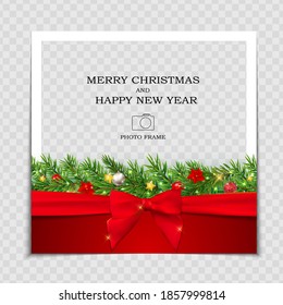 Merry Christmas and Happy New Year Photo Frame Template. Vector Illustration EPS10