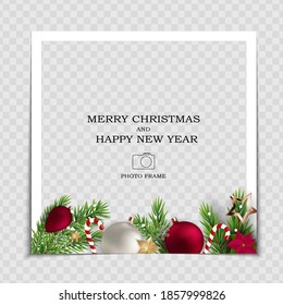 Merry Christmas and Happy New Year Photo Frame Template. Vector Illustration EPS10