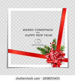 Merry Christmas and Happy New Year Photo Frame Template. Vector Illustration EPS10
