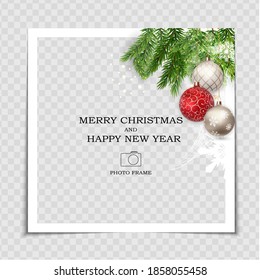 Merry Christmas and Happy New Year Photo Frame Template. Vector Illustration EPS10