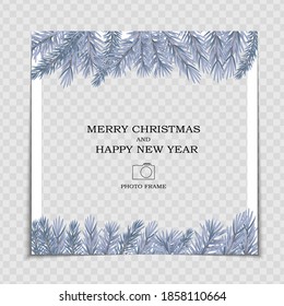 Merry Christmas and Happy New Year Photo Frame Template. Vector Illustration EPS10