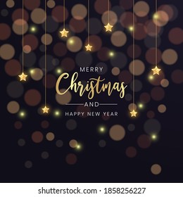 Merry Christmas and happy new year greeting card design vector with elegant gold and black color
