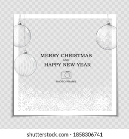 Merry Christmas and Happy New Year Photo Frame Template. Vector Illustration EPS10