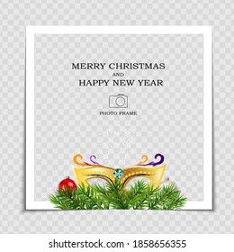 Merry Christmas and Happy New Year Photo Frame Template. Vector Illustration EPS10