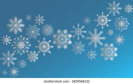 Merry christmas and happy new year snowflakes on blue background. Greeting card, invitation, flyer vector.